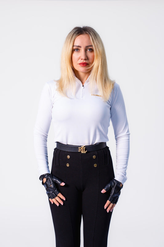 Long Sleeves Quarter Zip For Her In White