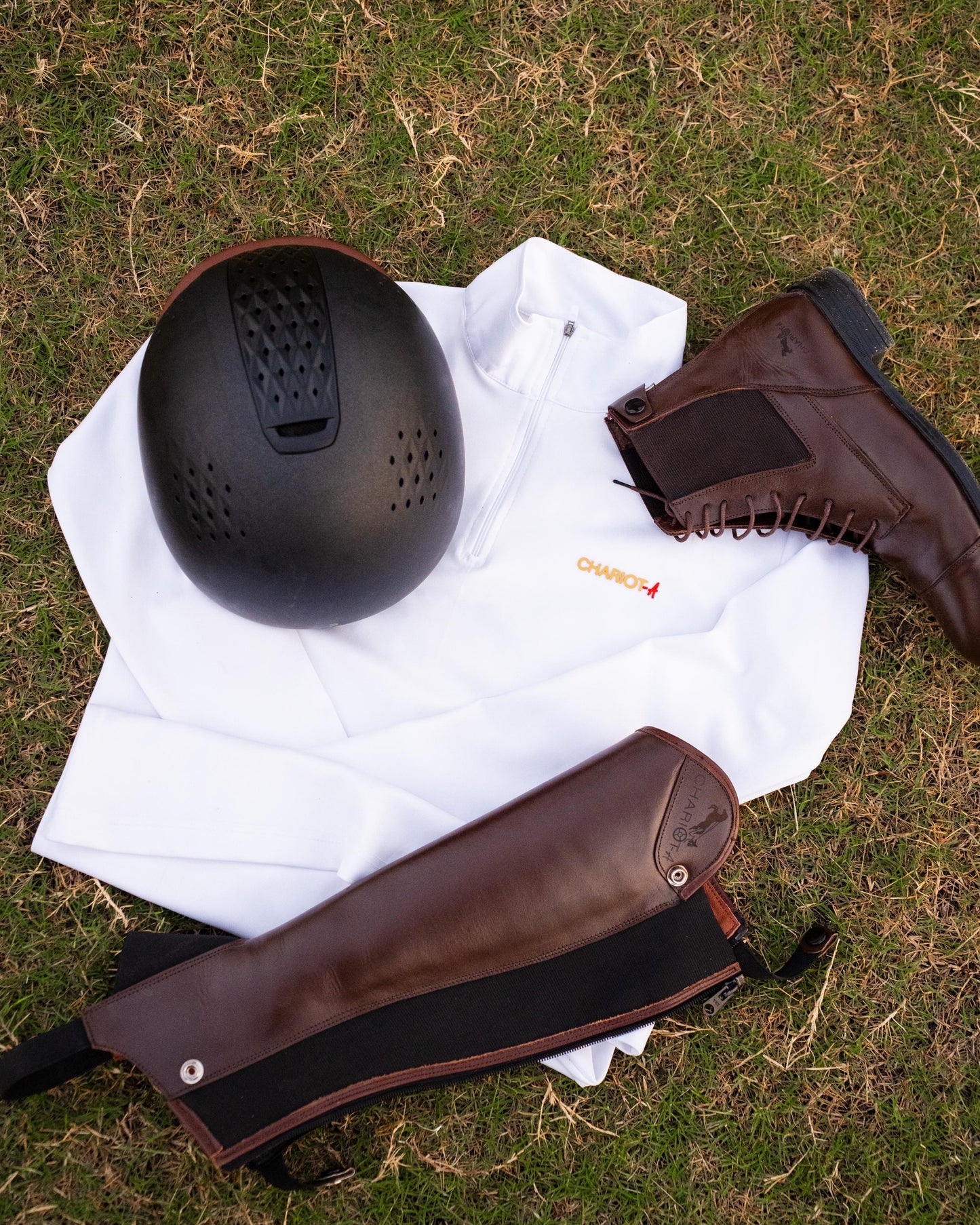 TRIO BUNDLE -Brown Boots, Chaps & White zipper